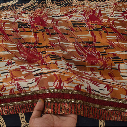 Sanskriti Vintage Blend Georgette Silk Multicolor Printed Sarees 5Yd Softcraft Fabric Bohemian Fabric For Dressmaking,Upcyclers
