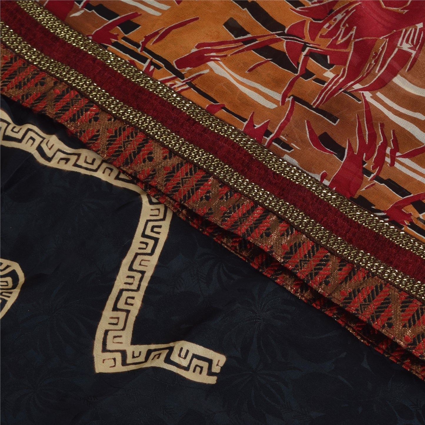 Sanskriti Vintage Blend Georgette Silk Multicolor Printed Sarees 5Yd Softcraft Fabric Bohemian Fabric For Dressmaking,Upcyclers