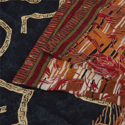 Sanskriti Vintage Blend Georgette Silk Multicolor Printed Sarees 5Yd Softcraft Fabric Bohemian Fabric For Dressmaking,Upcyclers