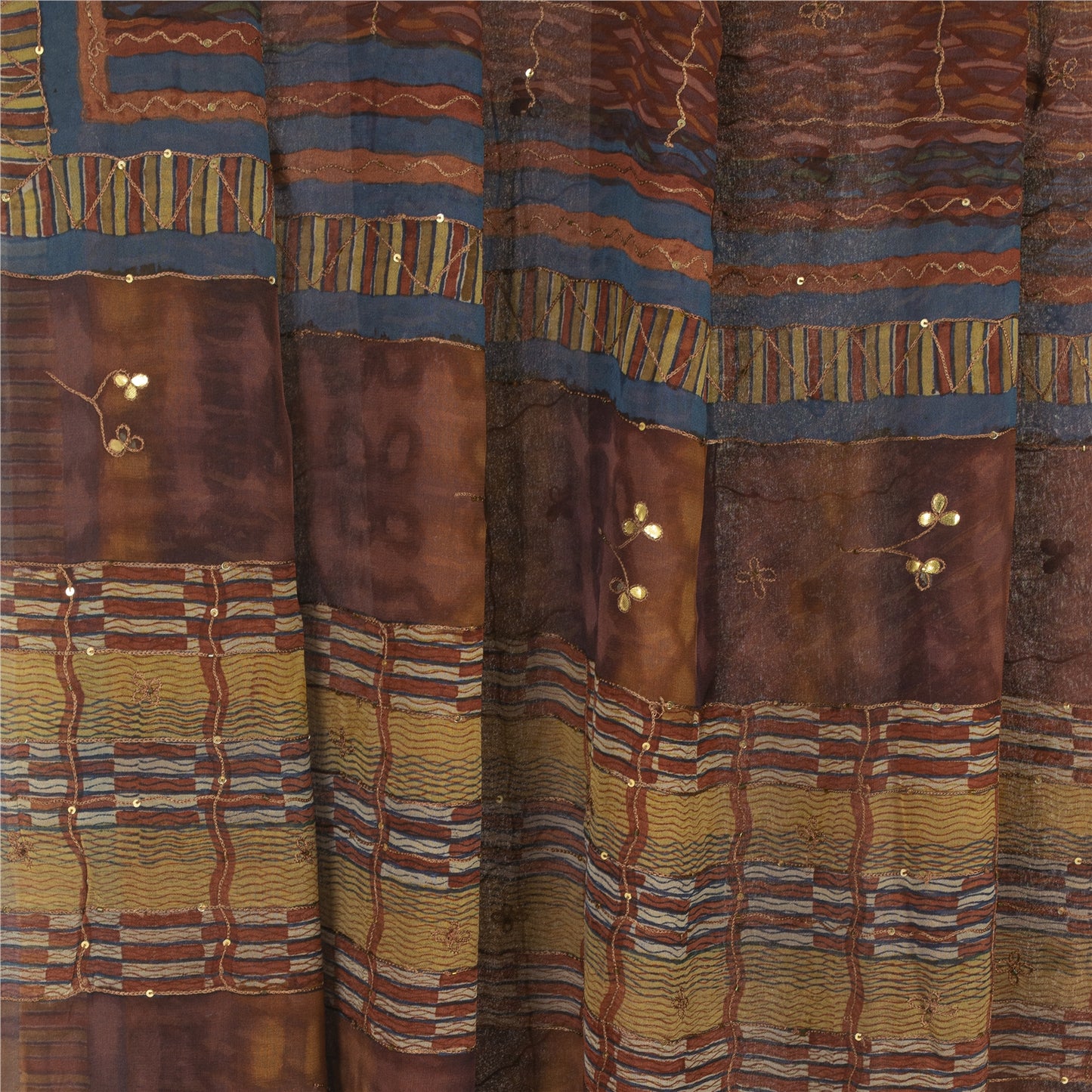 Sanskriti Vintage Sarees Multi Hand Beaded Pure Georgette Silk Sari Craft Sustainable Fabric