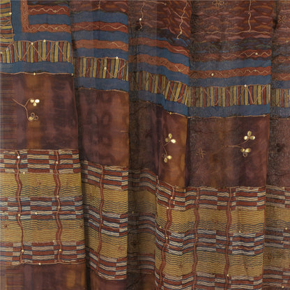 Sanskriti Vintage Sarees Multi Hand Beaded Pure Georgette Silk Sari Craft Sustainable Fabric