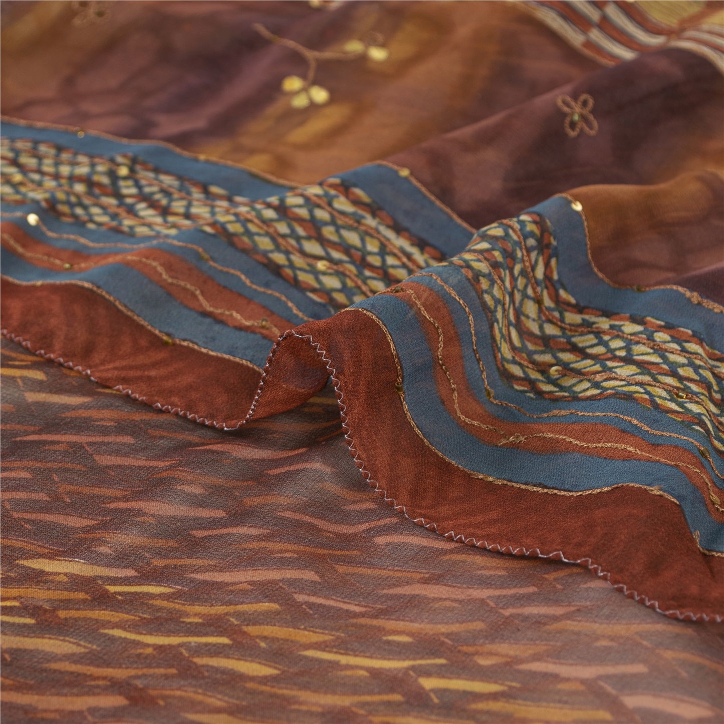 Sanskriti Vintage Sarees Multi Hand Beaded Pure Georgette Silk Sari Craft Sustainable Fabric