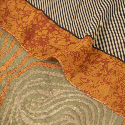 Sanskriti Vintage Sarees Orange Pure Georgette Silk Printed Sari Craft Sustainable Fabric