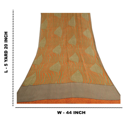 Sanskriti Vintage Sarees Orange Pure Georgette Silk Printed Sari Craft Sustainable Fabric