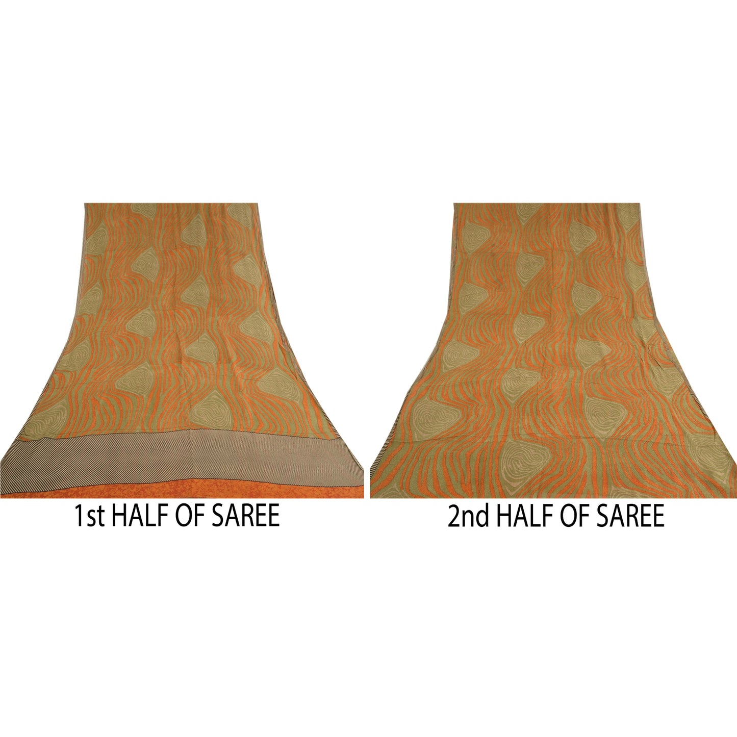 Sanskriti Vintage Sarees Orange Pure Georgette Silk Printed Sari Craft Sustainable Fabric