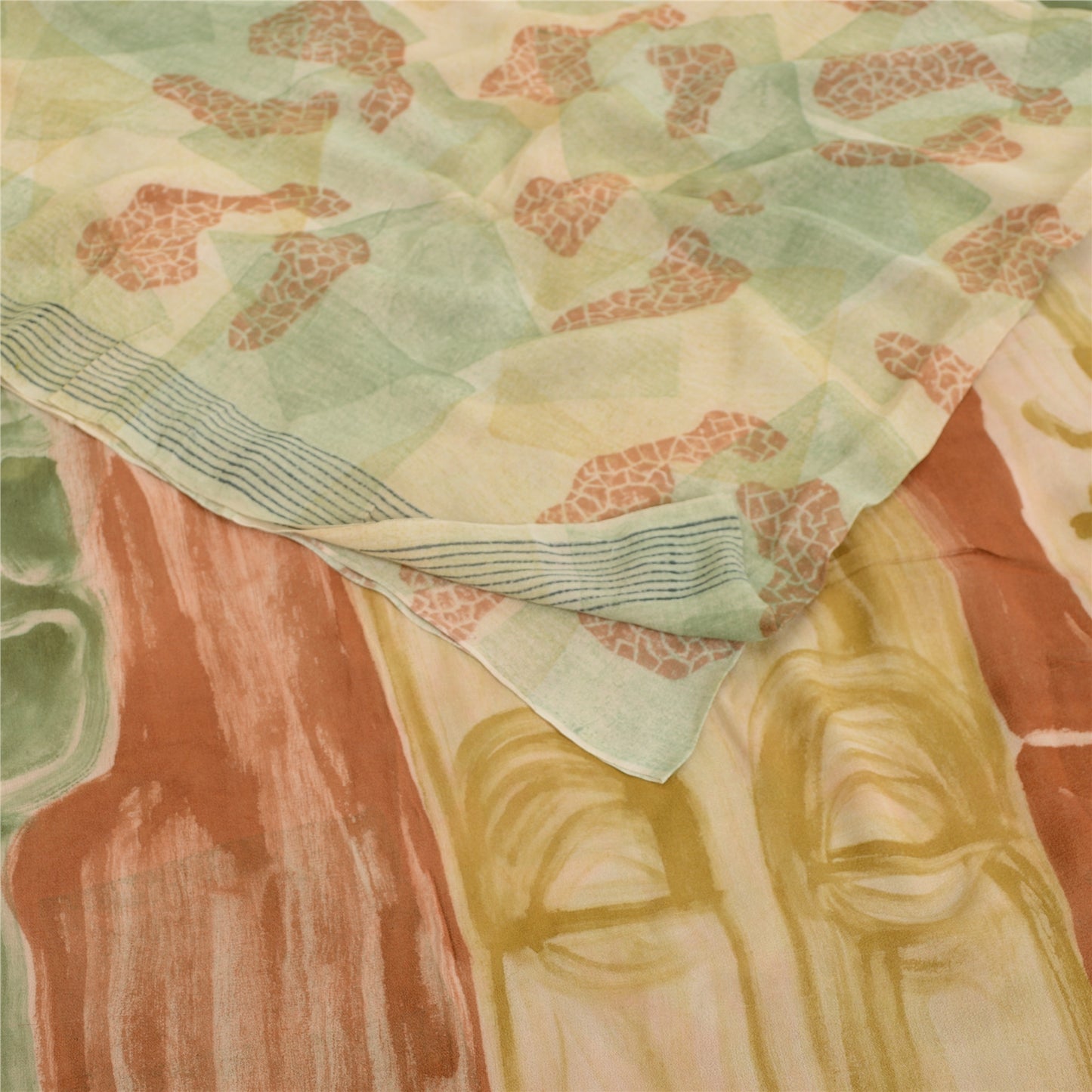 Sanskriti Vintage Sarees Multi Pure Georgette Silk Printed Sari 5yd Craft Sustainable Fabric