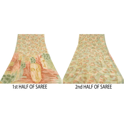 Sanskriti Vintage Sarees Multi Pure Georgette Silk Printed Sari 5yd Craft Sustainable Fabric
