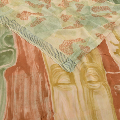 Sanskriti Vintage Sarees Multi Pure Georgette Silk Printed Sari 5yd Craft Sustainable Fabric