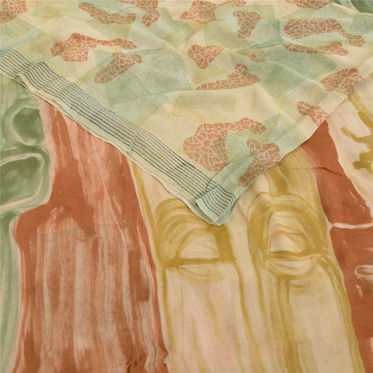 Sanskriti Vintage Sarees Multi Pure Georgette Silk Printed Sari 5yd Craft Sustainable Fabric