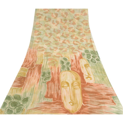 Sanskriti Vintage Sarees Multi Pure Georgette Silk Printed Sari 5yd Craft Sustainable Fabric