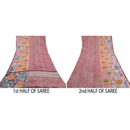 Sanskriti Vintage Sarees Purple Blend Georgette Printed Sari Soft Craft Sustainable Fabric