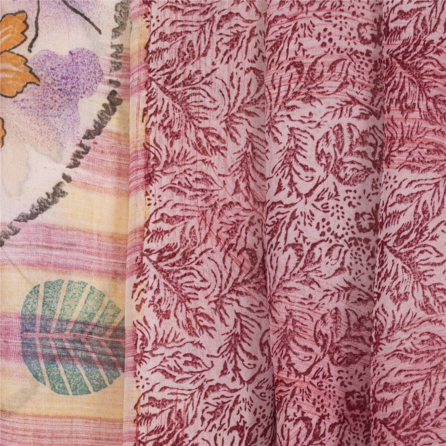 Sanskriti Vintage Sarees Purple Blend Georgette Printed Sari Soft Craft Sustainable Fabric