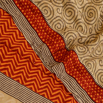 Sanskriti Vintage Sarees Brown Pure Georgette Silk Printed Sari 5yd Craft Sustainable Fabric