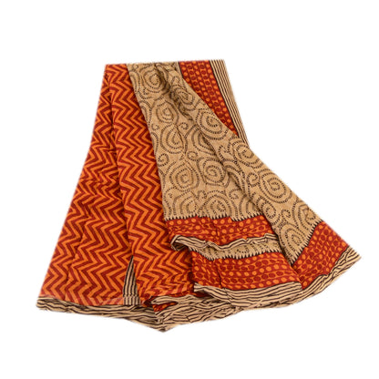 Sanskriti Vintage Sarees Brown Pure Georgette Silk Printed Sari 5yd Craft Sustainable Fabric