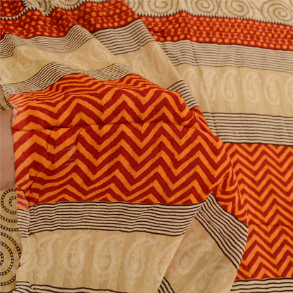 Sanskriti Vintage Sarees Brown Pure Georgette Silk Printed Sari 5yd Craft Sustainable Fabric