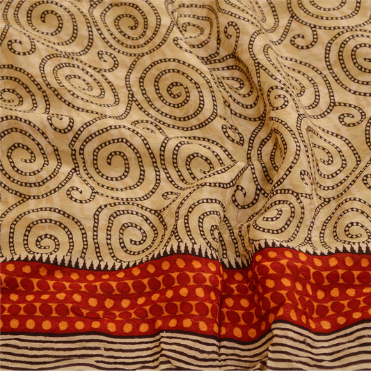 Sanskriti Vintage Sarier Brune Sari i Ren Georgette Silke Trykt 5 m Håndværksmæssigt Bæredygtigt Stoff
