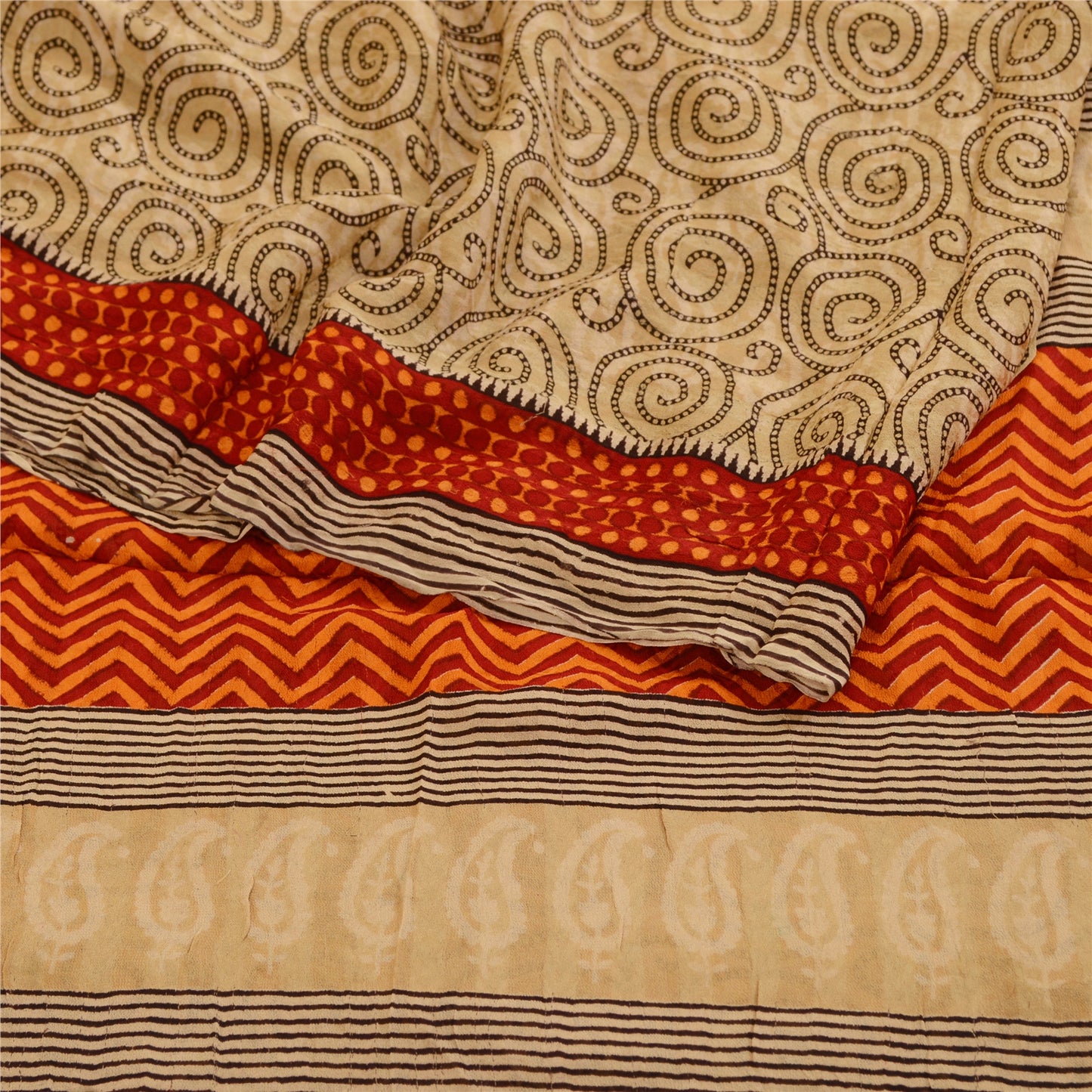Sanskriti Vintage Sarees Brown Pure Georgette Silk Printed Sari 5yd Craft Sustainable Fabric