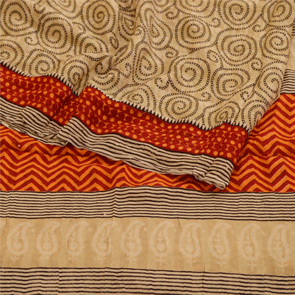Sanskriti Vintage Sarees Brown Pure Georgette Silk Printed Sari 5yd Craft Sustainable Fabric