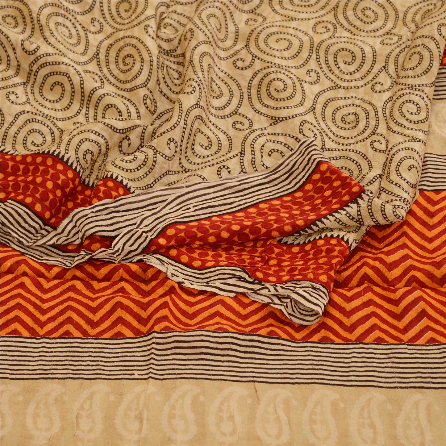 Sanskriti Vintage Sarees Brown Pure Georgette Silk Printed Sari 5yd Craft Sustainable Fabric