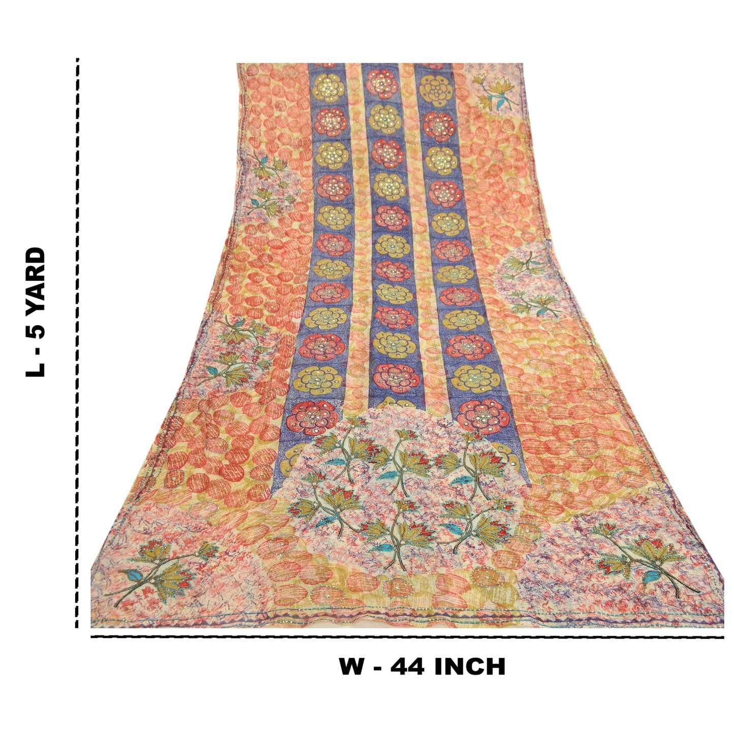 Sanskriti Vintage Sarees Hand Beaded Multi Blend Georgette Printed Sari Sustainable Fabric