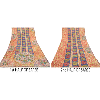 Sanskriti Vintage Sarees Hand Beaded Multi Blend Georgette Printed Sari Sustainable Fabric