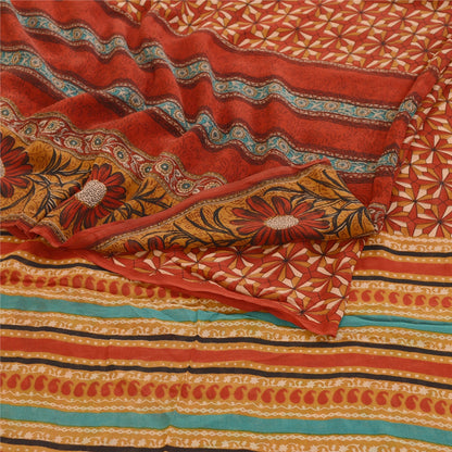 Sanskriti Vintage Sarees Dark Red Pure Georgette Silk Printed Sari Craft Sustainable Fabric