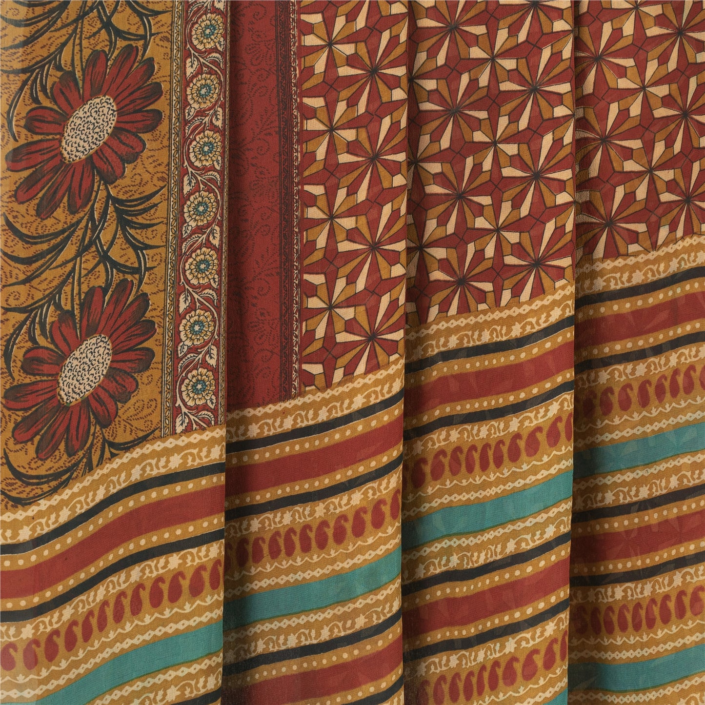 Sanskriti Vintage Sarees Dark Red Pure Georgette Silk Printed Sari Craft Sustainable Fabric