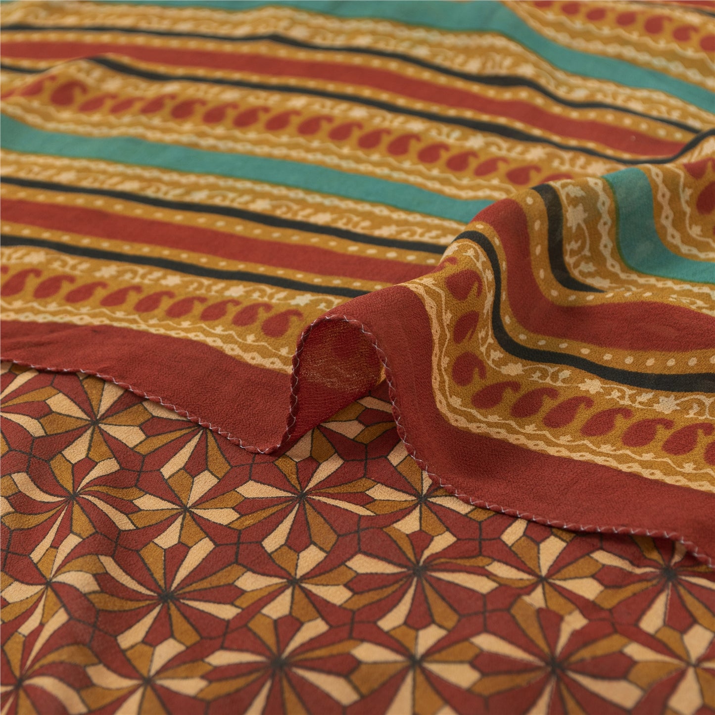 Sanskriti Vintage Sarees Dark Red Pure Georgette Silk Printed Sari Craft Sustainable Fabric