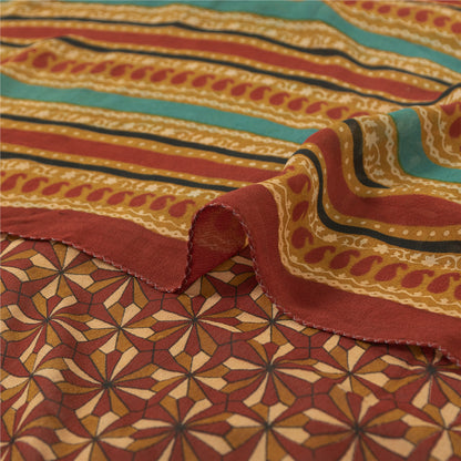 Sanskriti Vintage Sarees Dark Red Pure Georgette Silk Printed Sari Craft Sustainable Fabric