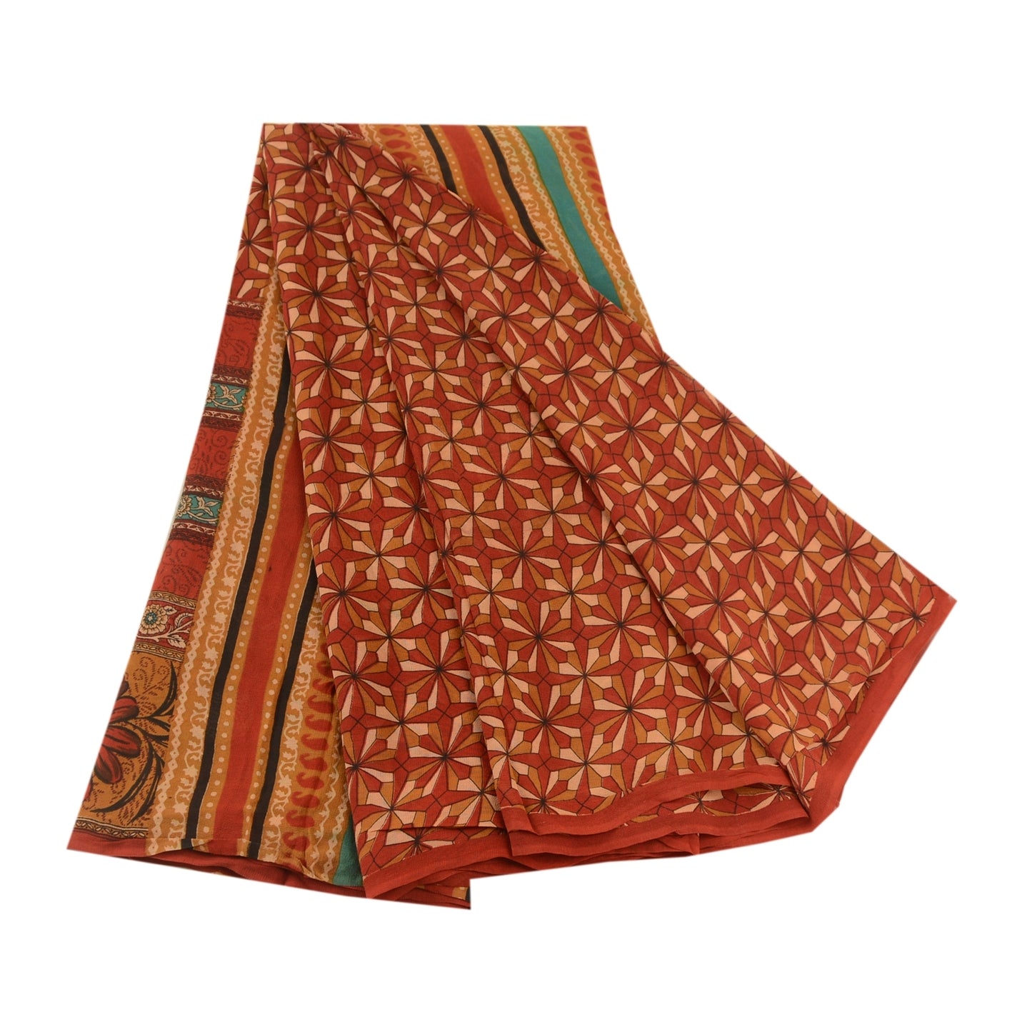Sanskriti Vintage Sarees Dark Red Pure Georgette Silk Printed Sari Craft Sustainable Fabric