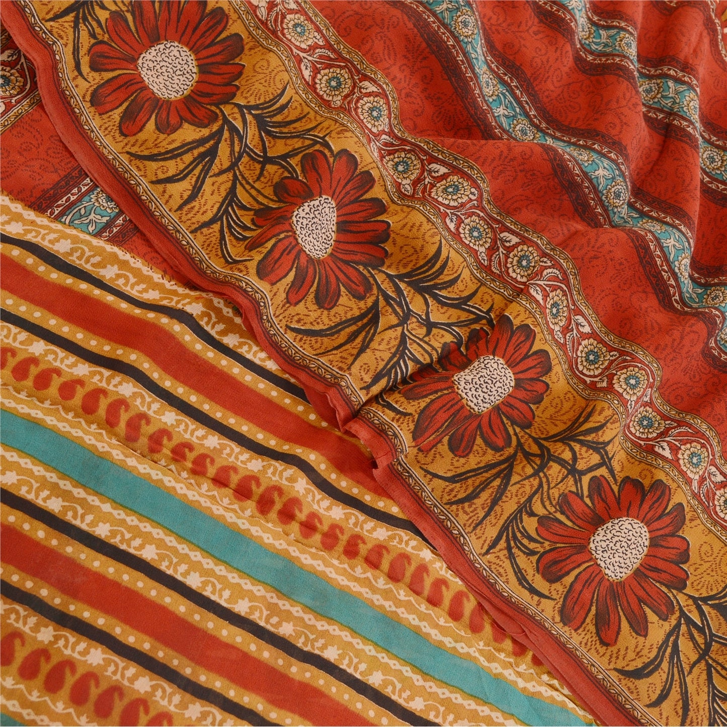 Sanskriti Vintage Sarees Dark Red Pure Georgette Silk Printed Sari Craft Sustainable Fabric