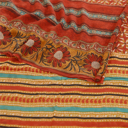 Sanskriti Vintage Sarees Dark Red Pure Georgette Silk Printed Sari Craft Sustainable Fabric