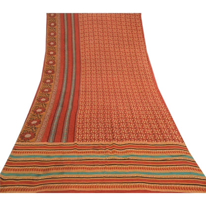Sanskriti Vintage Sarees Dark Red Pure Georgette Silk Printed Sari Craft Sustainable Fabric