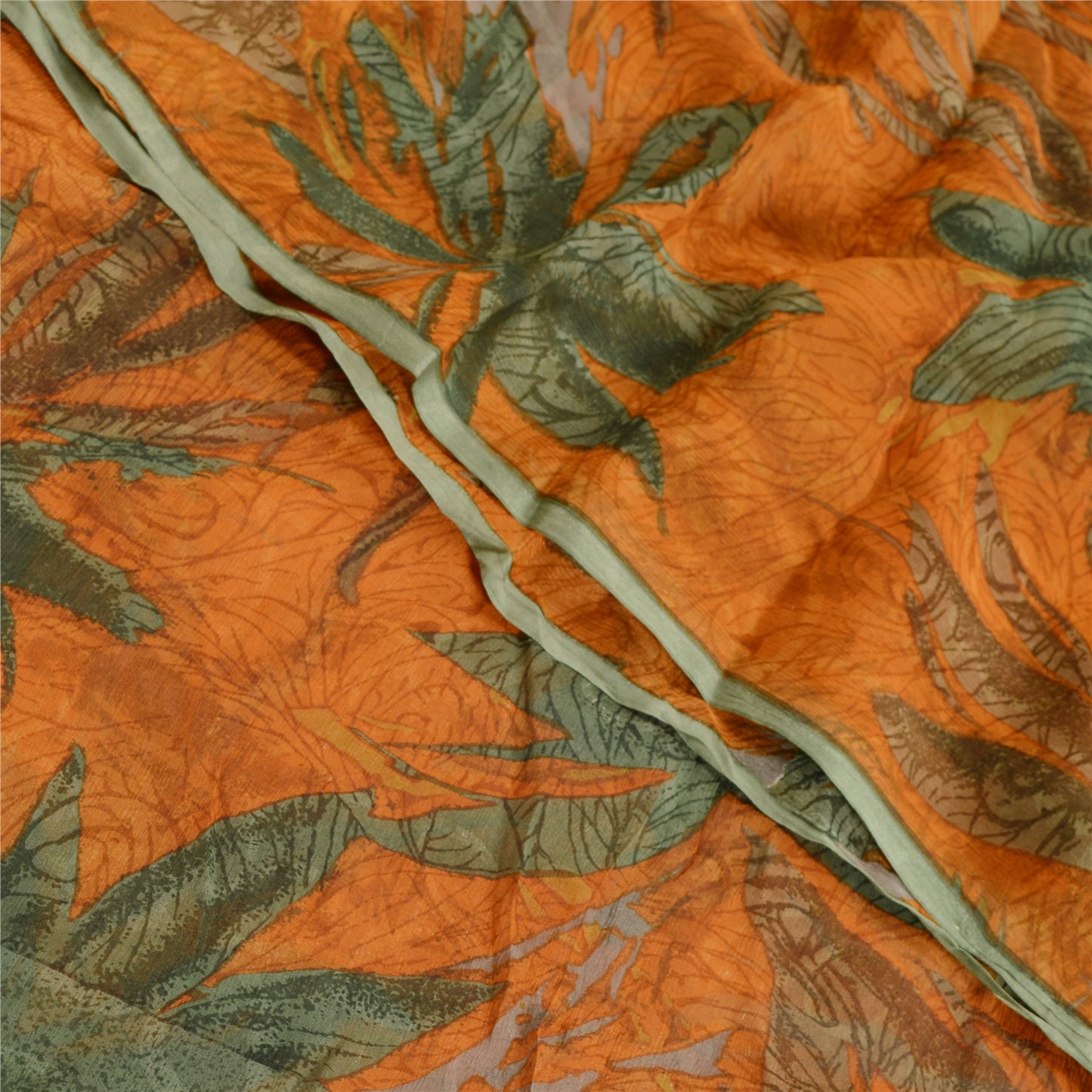 Sanskriti Vintage Sarees Orange Pure Georgette Silk Printed Sari Craft Sustainable Fabric