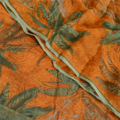 Sanskriti Vintage Sarees Orange Pure Georgette Silk Printed Sari Craft Sustainable Fabric