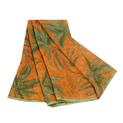 Sanskriti Vintage Sarees Orange Pure Georgette Silk Printed Sari Craft Sustainable Fabric