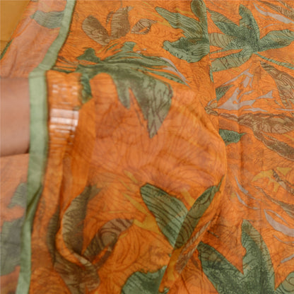 Sanskriti Vintage Sarees Orange Pure Georgette Silk Printed Sari Craft Sustainable Fabric