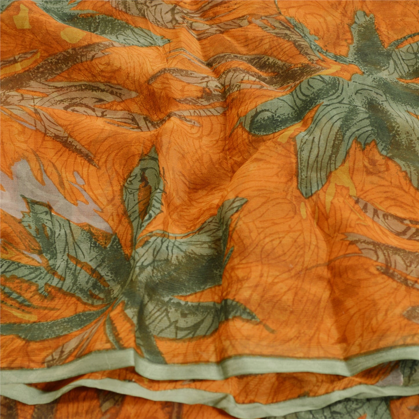 Sanskriti Vintage Sarees Orange Pure Georgette Silk Printed Sari Craft Sustainable Fabric