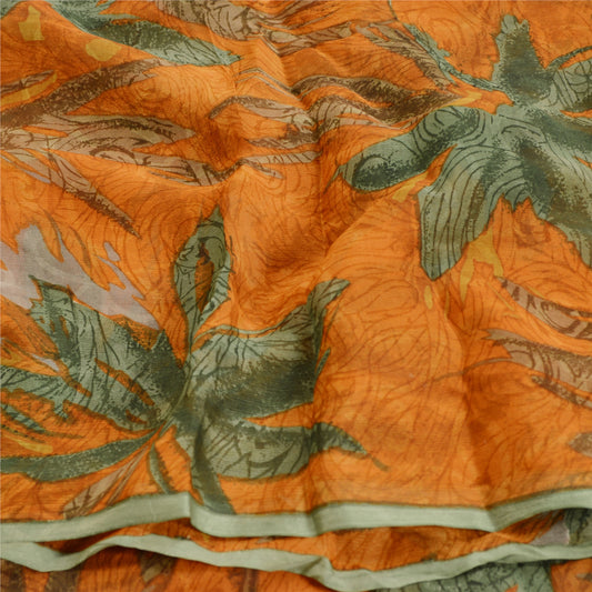 Sanskriti Vintage Sarees Orange Pure Georgette Silk Printed Sari Craft Sustainable Fabric