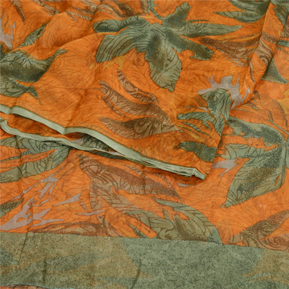 Sanskriti Vintage Sarees Orange Pure Georgette Silk Printed Sari Craft Sustainable Fabric
