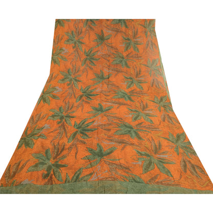 Sanskriti Vintage Sarees Orange Pure Georgette Silk Printed Sari Craft Sustainable Fabric