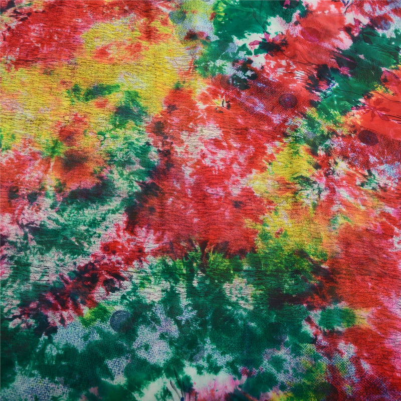 Sanskriti Vintage Sarees Multi Tie-Dye Pure Georgette Silk Sari 5yd Craft Sustainable Fabric