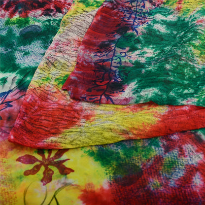 Sanskriti Vintage Sarees Multi Tie-Dye Pure Georgette Silk Sari 5yd Craft Sustainable Fabric