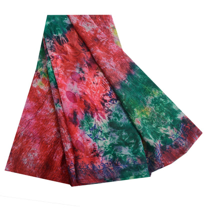Sanskriti Vintage Sarees Multi Tie-Dye Pure Georgette Silk Sari 5yd Craft Sustainable Fabric