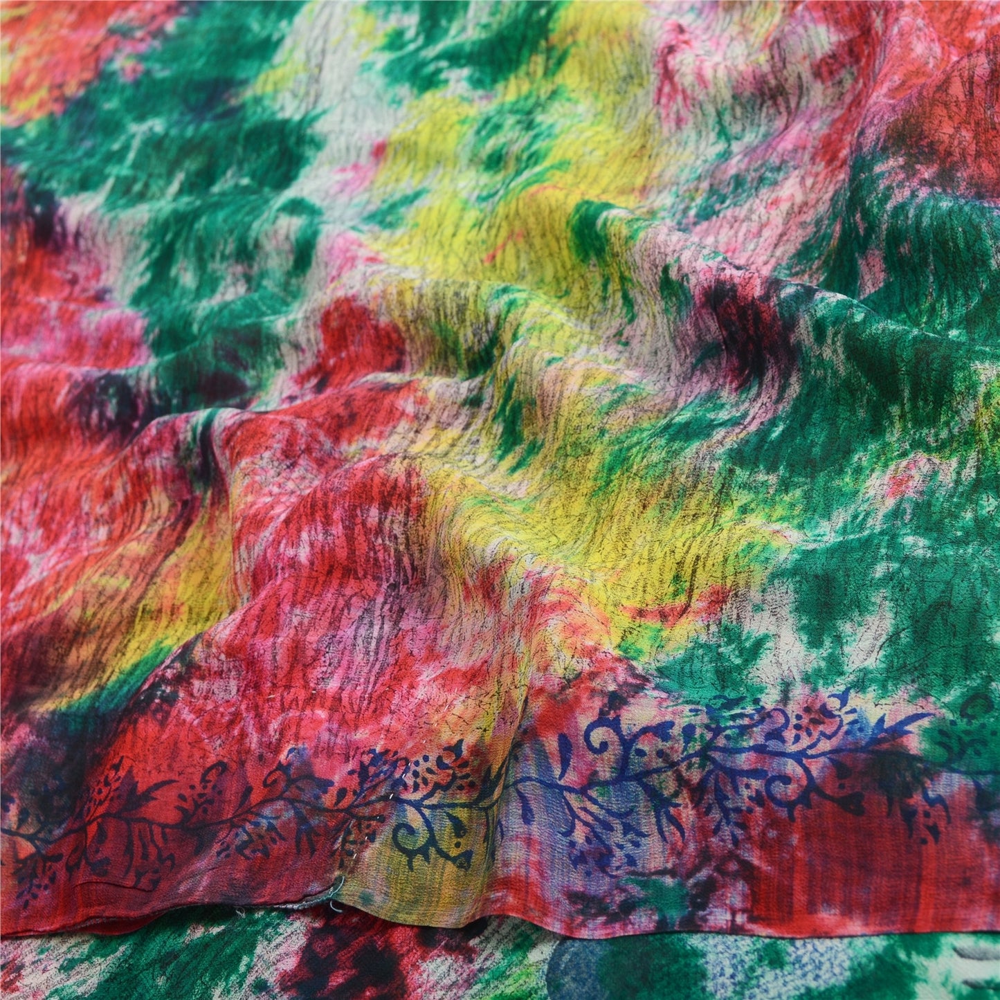 Sanskriti Vintage Sarees Multi Tie-Dye Pure Georgette Silk Sari 5yd Craft Sustainable Fabric