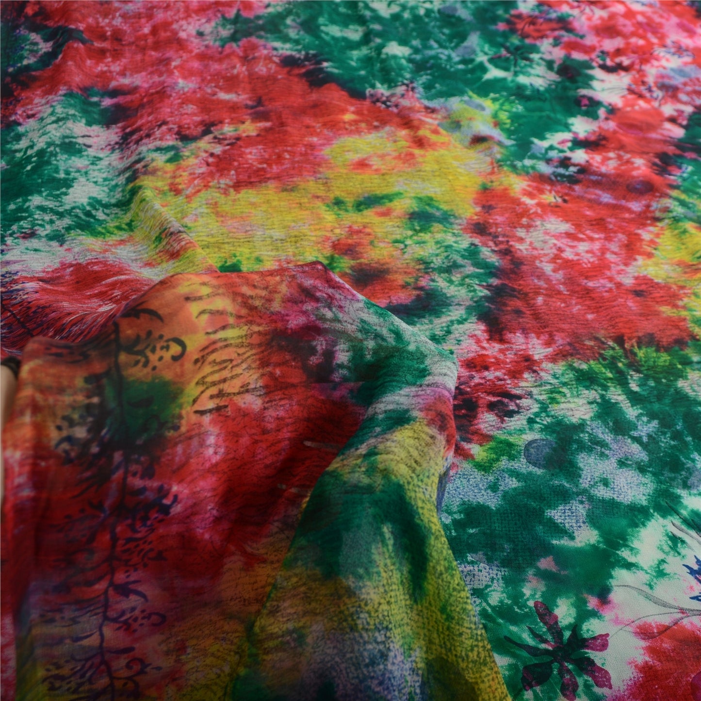 Sanskriti Vintage Sarees Multi Tie-Dye Pure Georgette Silk Sari 5yd Craft Sustainable Fabric