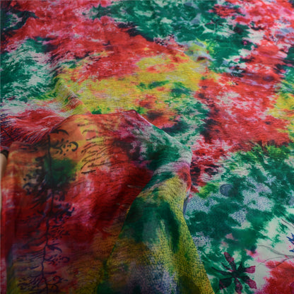 Sanskriti Vintage Sarees Multi Tie-Dye Pure Georgette Silk Sari 5yd Craft Sustainable Fabric