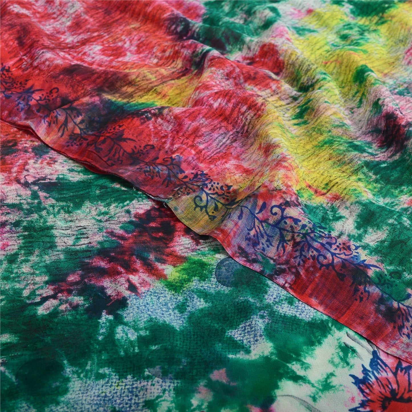 Sanskriti Vintage Sarees Multi Tie-Dye Pure Georgette Silk Sari 5yd Craft Sustainable Fabric