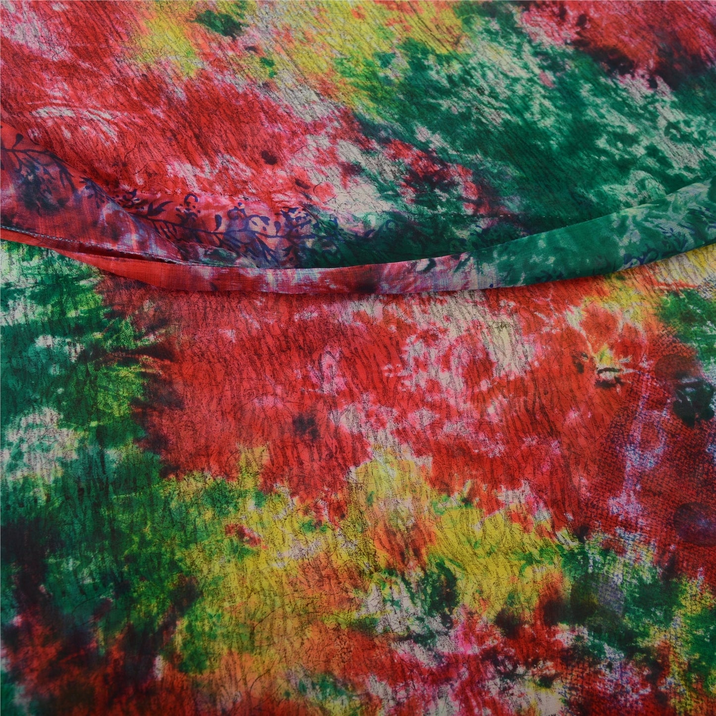 Sanskriti Vintage Sarees Multi Tie-Dye Pure Georgette Silk Sari 5yd Craft Sustainable Fabric