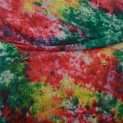 Sanskriti Vintage Sarees Multi Tie-Dye Pure Georgette Silk Sari 5yd Craft Sustainable Fabric